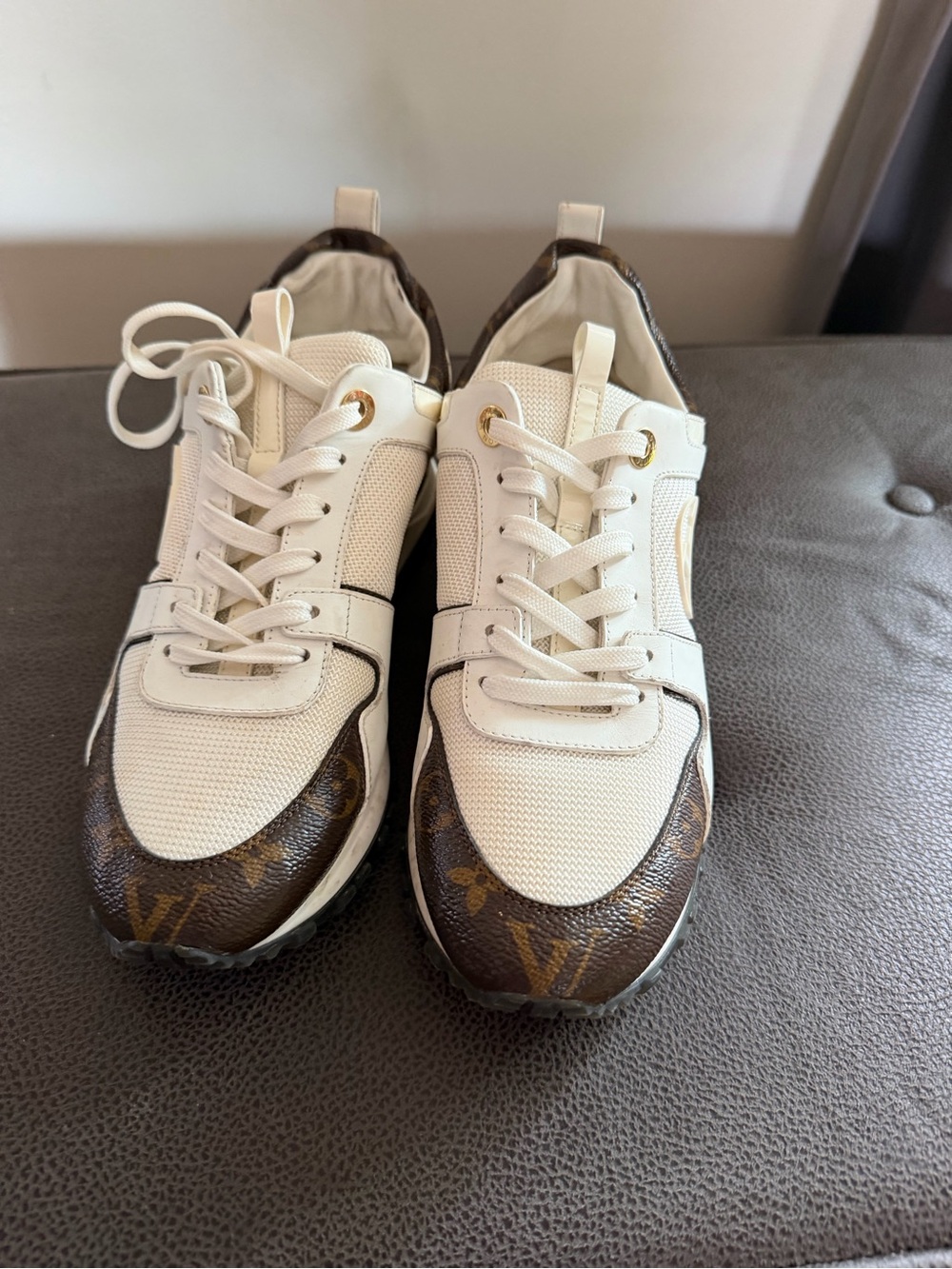 Louis Vuitton White and Brown Monogram Runner Sneakers